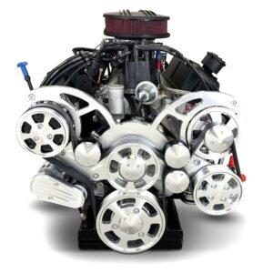 Alternative view of Ford Small Block Compatible 302 c.i. Engine and TKX Manual Transmission – 370 Horsepower – Standard Edition Builder Series – Polished Pulley Kit – Carbureted