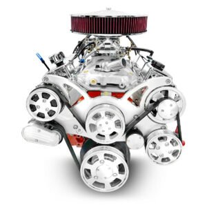 Alternative view of GM Small Block Compatible 427 c.i. Engine and TKX Manual Transmission – 540 Horsepower – Standard Edition Builder Series – Polished Pulley Kit – Carbureted