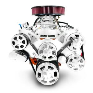 Alternative view of GM Small Block Compatible 454 c.i. Engine and 700R4 Automatic Transmission – 563 Horsepower – Standard Edition Builder Series – Polished Pulley Kit – Carbureted