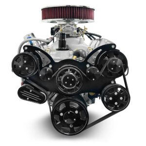 Alternative view of Chrysler Small Block Compatible 408 c.i. Engine and 727 Automatic Transmission – 465 Horsepower – Standard Edition Builder Series – Black Pulley Kit – Carbureted