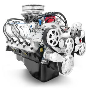 Alternative view of Ford Small Block Compatible 302 c.i. Engine – 361 Horsepower – Deluxe Dressed – Polished Pulley Kit – Carbureted