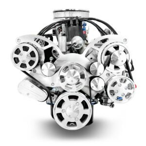 Alternative view of Ford Small Block Compatible 302 c.i. Engine – 361 Horsepower – Deluxe Dressed – Polished Pulley Kit – Rear Sump – Carbureted