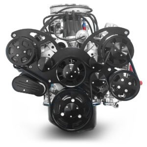 Alternative view of Ford Small Block Compatible 302 c.i. Engine – 361 Horsepower – Deluxe Dressed – Black Pulley Kit – Rear Sump – Carbureted