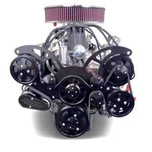 Alternative view of Ford Small Block Compatible 347 c.i. Engine – 415 Horsepower – Deluxe Dressed – Black Pulley Kit – Rear Sump – Carbureted