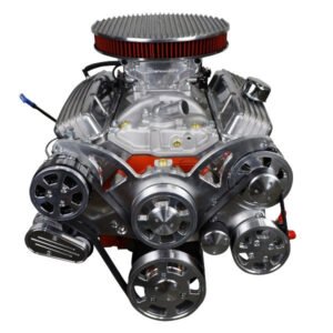 Alternative view of GM Small Block Compatible 383 c.i. Low Profile Engine – 436 Horsepower – Deluxe Dressed with Polished Pulley Kit – Fuel Injected