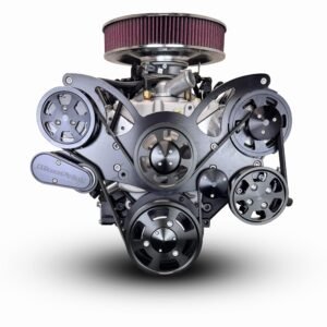 Alternative view of GM Small Block Compatible 383 c.i. Engine – 436 Horsepower – Deluxe Dressed – Black Pulley Kit – BluePrint Engines Calibrated ECU