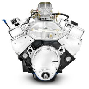 Alternative view of GM Small Block Compatible 396 c.i. Engine – 491 Horsepower – Base Dressed – Carbureted