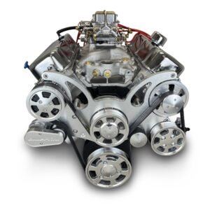 Alternative view of GM Big Block Compatible 454 c.i. Engine – 460 Horsepower – Deluxe Dressed – Polished Pulley Kit – Carbureted