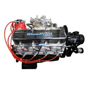 Alternative view of GM Big Block Compatible 496 c.i. Engine – 600 Horsepower – Deluxe Dressed – Black Pulley Kit – Carbureted