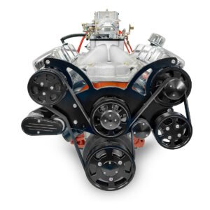 Alternative view of GM Big Block Compatible 502 c.i. Pro Series Engine – 627 Horsepower – Deluxe Dressed – Black Pulley Kit – Carbureted