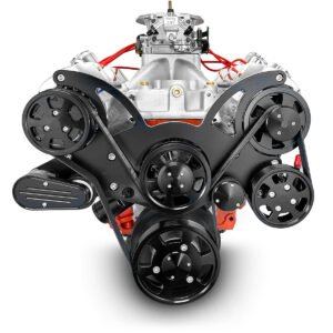 Alternative view of GM Big Block Compatible 572 c.i. ProSeries Engine – 750 Horsepower – Deluxe Dressed with Black Pulley Kit – Carbureted