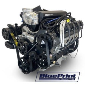 GM LS Compatible 376 c.i. Pro Series Engine – 525 Horsepower – Deluxe Dressed – Black Pulley Kit – BluePrint Engines Calibrated ECU