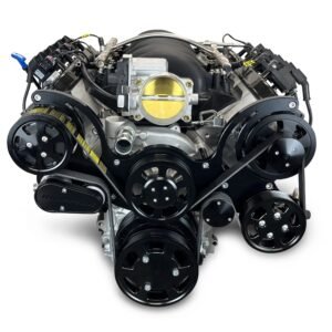 Alternative view of GM LS Compatible 427 c.i. Pro Series Engine – 605 Horsepower – Deluxe Dressed – Black Pulley Kit – Holley Terminator X EFI System