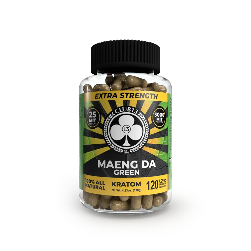 Club 13 Maeng Da Green Kratom Capsules – Extra Strength – 1 Gram Capsules