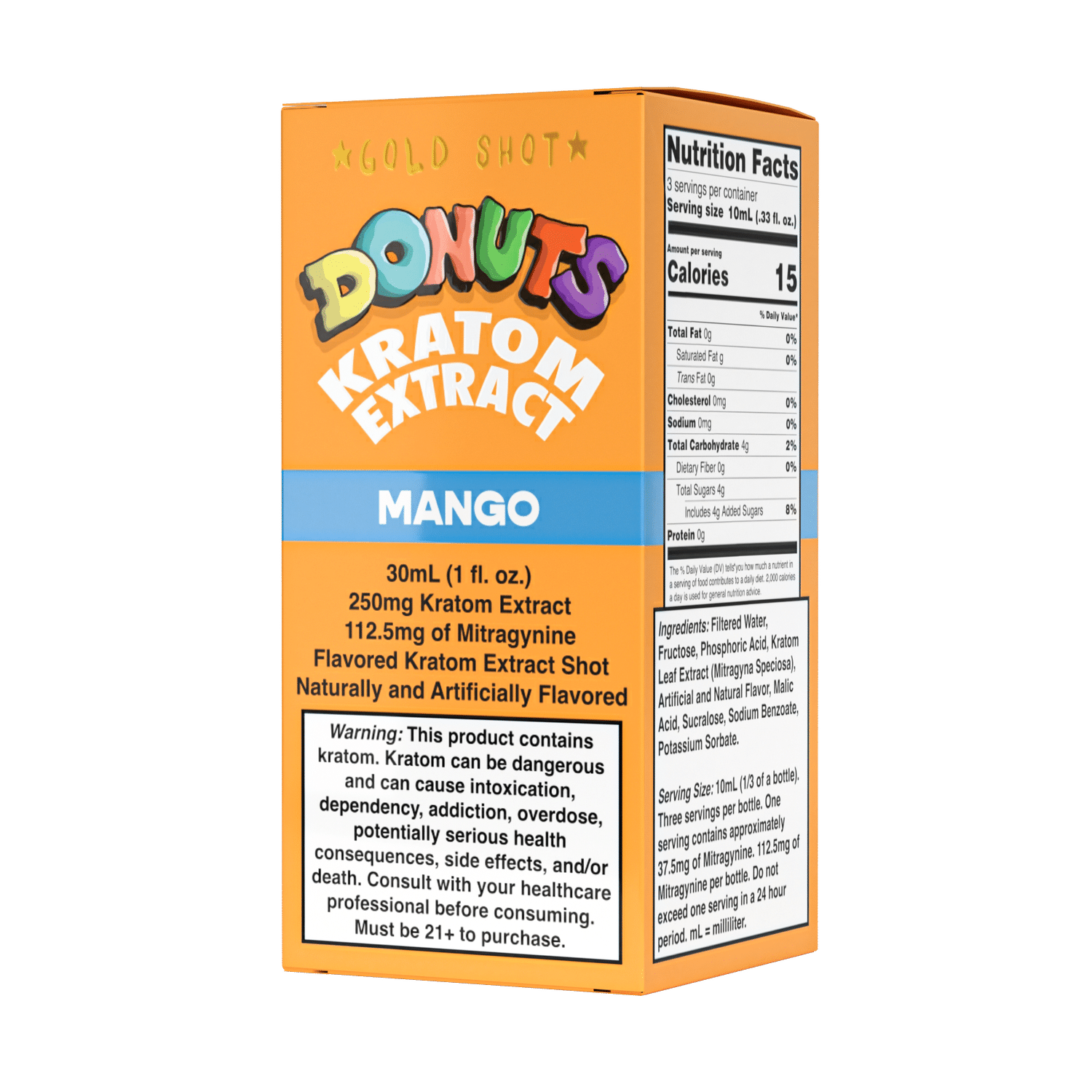 Donuts Kratom Extract Shot – The Gold Shot 250MG (Mango Flavor)