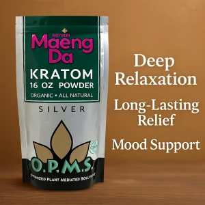 OPMS Silver Maeng Da Kratom Powder – Red Vein – 16 oz Packet – Deep Relaxation & Long-Lasting Relief