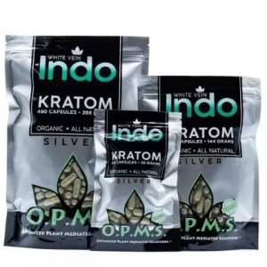 OPMS Silver White Vein Indo Kratom Capsules (3 Sizes)