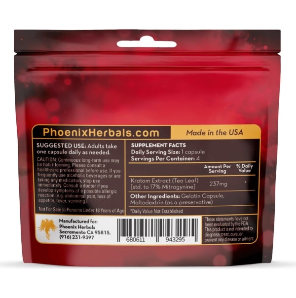 Phoenix Red Label Kratom Extract Capsules, 4 CT - Image 2